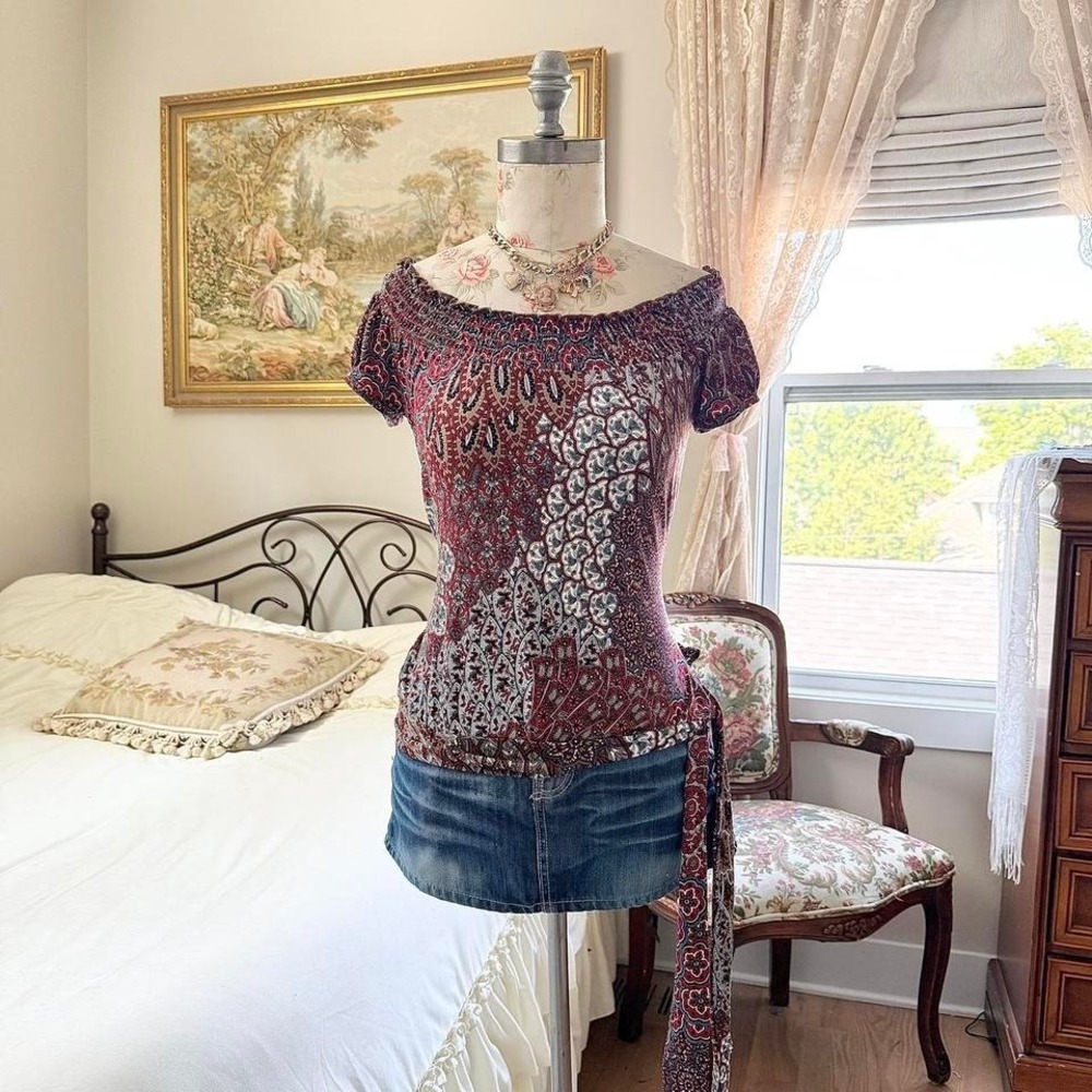 paisley boho top Y2K IZ Byer California paisley print top size small - Picture 2 of 6